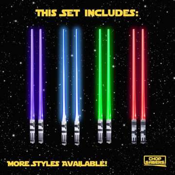 Lightsaber Chopsticks Star Wars Light Up - LED Glowing Light Saber Chop Sticks - Reusable Sushi Lightup Sabers Chopstick Set Of 4 Pairs - Blue & Red & Green & Purple