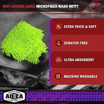 AIDEA Car Wash Mitt Microfiber 2PK - Scratch Free, Soft Cleaning