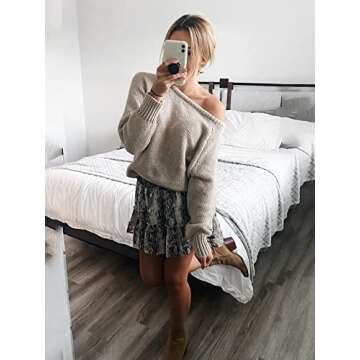 BTFBM Women Casual Long Sleeve Fall Sweaters Crew Neck Soft Ribbed Knitted Oversized Pullover Loose Fit Jumper(Solid Apricot, X-Large)