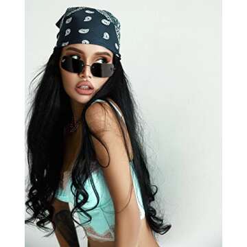 Trendy Rimless Rectangle Y2K Sunglasses for Women, Stylish Shades