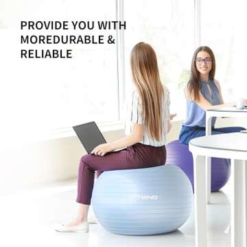 FITMIND Extra Thick Exercise Ball 65cm Yoga Ball for Workout Pregnancy Stability,Anti-Burst and Slip Resistant Swiss Ball with Pump for Yoga, Pilates, Fitness,Birthing,Physical Therapy (Blue 2120C)