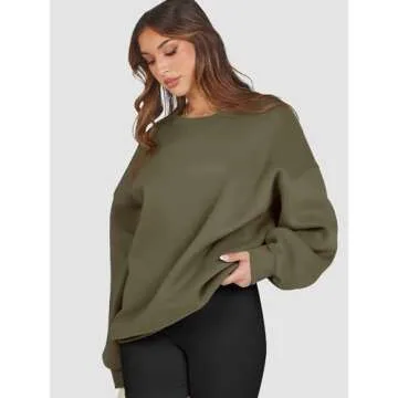 ATHMILE Oversized Sweatshirt for Women Crewneck Fleece Long Sleeve Pullover Hoodies Tops Fall Fashion Outfits 2024 Clothes-L Armygreen