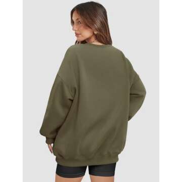 ATHMILE Oversized Sweatshirt for Women Crewneck Fleece Long Sleeve Pullover Hoodies Tops Fall Fashion Outfits 2024 Clothes-L Armygreen