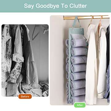 DHSFKBE Legging Organizer Storage - 2PCS T Shirt Organizer, Hanging Closet Organizers and Storage with 16 Roll Independent Compartments for Yoga Pants, Towel, Bathing Suit (Grey)