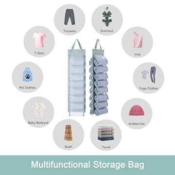 DHSFKBE Legging Organizer Storage - 2PCS T Shirt Organizer, Hanging Closet Organizers and Storage with 16 Roll Independent Compartments for Yoga Pants, Towel, Bathing Suit (Grey)