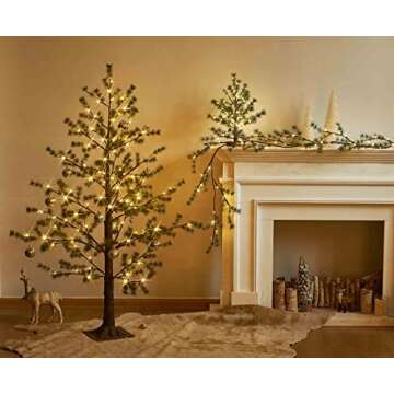 LITBLOOM Lighted Christmas Pine Garland Battery Operated with Timer 6FT 48 Warm White LED Lights for...