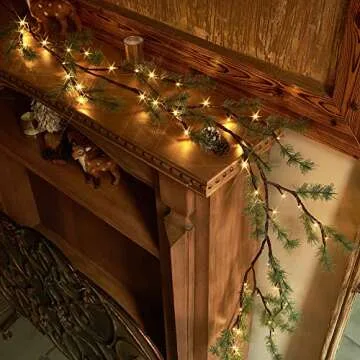 LITBLOOM Lighted Christmas Pine Garland Battery Operated with Timer 6FT 48 Warm White LED Lights for Fireplace Mantle Christmas Holiday Decoration Indoor Outdoor