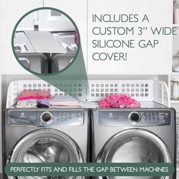 Eltow Laundry Guard with Silicone Gap Cover, Magnetic Fence for Washer/Dryer to Keep Clothes from Falling Behind, with 8 Strong Magnets, Laundry Room Accessories, Fits Most Washers (White)