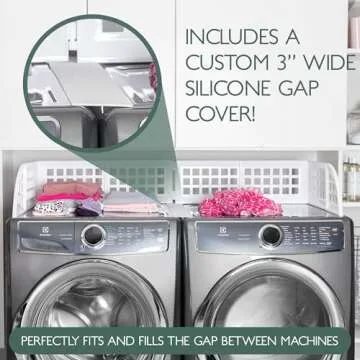 Eltow Laundry Guard with Silicone Gap Cover, Magnetic Fence for Washer/Dryer to Keep Clothes from Falling Behind, with 8 Strong Magnets, Laundry Room Accessories, Fits Most Washers (White)