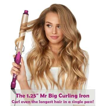 Mr Big Original Hair Curling Iron Wand - The Best, Longest XL Styling Curling Irons for Long Hair on The Market, Change Flat Bed Head Hair with This Waver Curler into Beach Waves, 9.5" Barrel, 1.25"