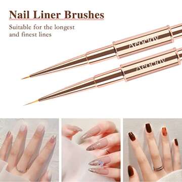 Nail Art Brushes Nail Design Brushes Set Double-Ended 5pcs Nail Brushes Nail Art Tools Nail Liner Brush 3D Nail Art Decorations for Acrylic Application Professional for Nail Tech and Beginner