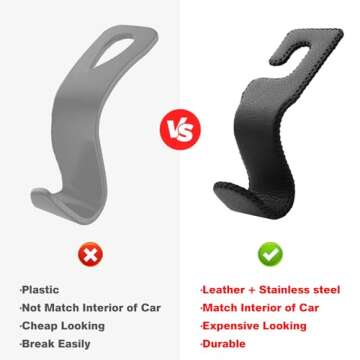 AMVOYOA U-Shaped Car Leather Hooks – Car Purse Holder, Headrest Hooks for Car, Back Seat Organizer - Elevate Your Travel Experience!(Beige)