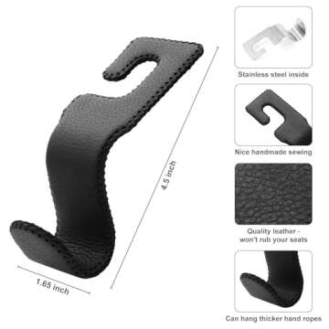 AMVOYOA U-Shaped Car Leather Hooks – Car Purse Holder, Headrest Hooks for Car, Back Seat Organizer - Elevate Your Travel Experience!(Beige)