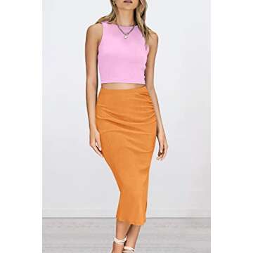 PRETTYGARDEN Women's 2 Piece Summer Outfits Crewneck Tank Tops Split Bodycon Midi Skirt Set (Light P...