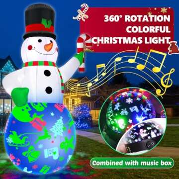 7Ft Christmas Inflatables Snowman Built-in Music Box & Rotating Colorful LED Lights, Christmas Infla...