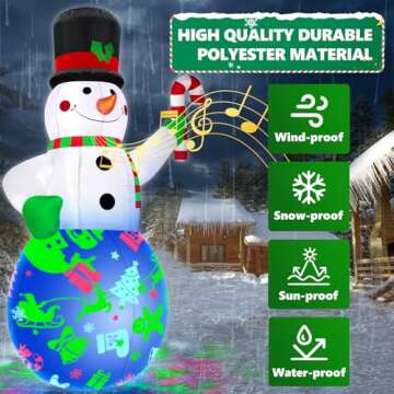 7Ft Christmas Inflatables Snowman Built-in Music Box & Rotating Colorful LED Lights, Christmas Inflatable Decoration Outdoor Blow Up Yard Decoration Snow Man for Holiday Party Xmas New Year
