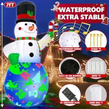 7Ft Christmas Inflatables Snowman Built-in Music Box & Rotating Colorful LED Lights, Christmas Inflatable Decoration Outdoor Blow Up Yard Decoration Snow Man for Holiday Party Xmas New Year