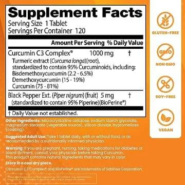 Doctor's Best Curcumin From Turmeric Root with C3 Complex & BioPerine, Benefit the Joints by Helping to Neutralize Free Radicals, Non-GMO, Gluten Free, Soy Free, Joint Support, 1000 mg, 120 Tablets