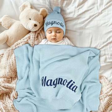 Personalized Baby Blanket, 100% Organic Cotton GOTS Certified, Customized Baby Blanket with Name, Baby Blankets for Boys and Girls, Perfect Personalized Gifts for Newborns, Kids and Baby Showers