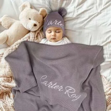 Personalized Baby Blanket, 100% Organic Cotton GOTS Certified, Customized Baby Blanket with Name, Baby Blankets for Boys and Girls, Perfect Personalized Gifts for Newborns, Kids and Baby Showers