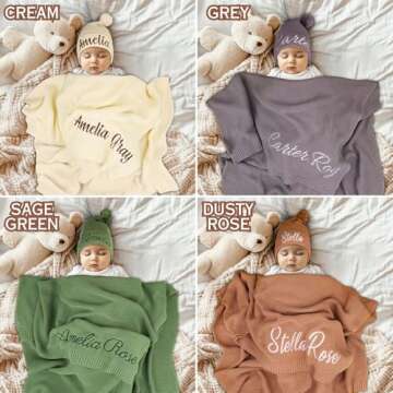 Personalized Baby Blanket, 100% Organic Cotton GOTS Certified, Customized Baby Blanket with Name, Baby Blankets for Boys and Girls, Perfect Personalized Gifts for Newborns, Kids and Baby Showers