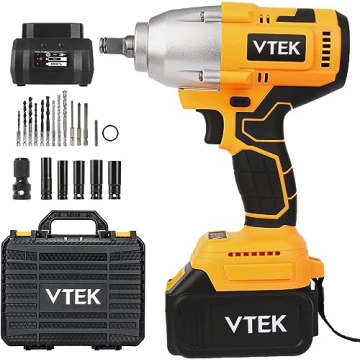 VTEK Brushless Impact Wrench 1/2 Inch Chuck - Maximum Torque 700N.m, Cordless Impact Gun for Car Tir...