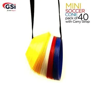 GSi Mini Cones for Sports - 40 Pack - 5Inch Diameter for Better Space Utilization - Comes with Shoulder Strap - for Agility Training Drills