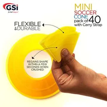 GSi Mini Cones for Sports - 40 Pack - 5Inch Diameter for Better Space Utilization - Comes with Shoulder Strap - for Agility Training Drills