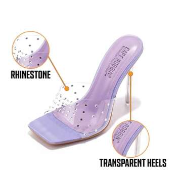 Cape Robbin Brisa Stiletto High Heels for Women - Rhinestone Clear Heels for Women - Slip On Womens Sandals with Transparent Stiletto Heels - Women's Dress Shoes with Sexy Open Toe - Purple Size 8
