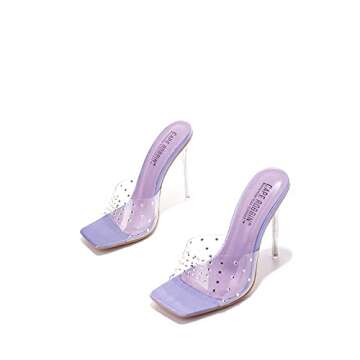 Cape Robbin Brisa Stiletto High Heels for Women - Rhinestone Clear Heels for Women - Slip On Womens Sandals with Transparent Stiletto Heels - Women's Dress Shoes with Sexy Open Toe - Purple Size 8