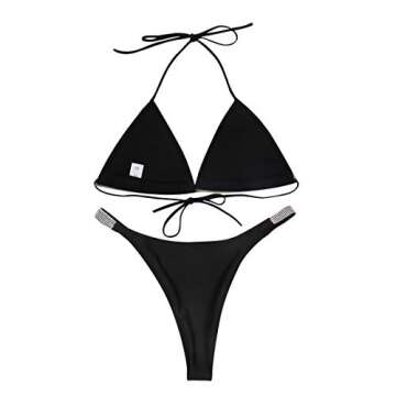 Women 2 Piece Shiny Diamond Crystal Bathing Suit Bikini Sexy Push Up Swimwear for Party Rave Clubwear Black