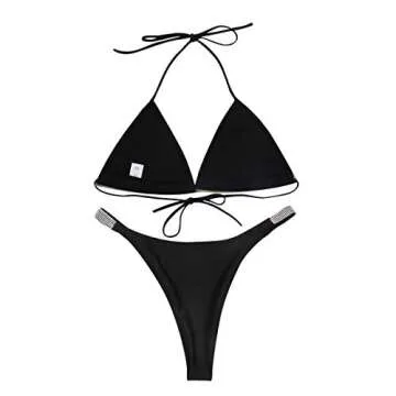 Women 2 Piece Shiny Diamond Crystal Bathing Suit Bikini Sexy Push Up Swimwear for Party Rave Clubwear Black