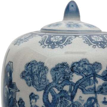 Red Lantern 11" Ladies Blue & White Porcelain Vase Jar