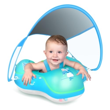 LAYCOL Baby Swimming Float Ring with Sun Protection Canopy and Anti-Flip Design for Ages 3-36 Months