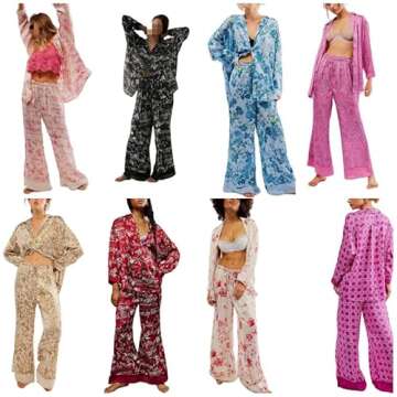 SOOKABEILA Women Y2k Floral Pajama Set Long Sleeve Button Down Shirts Wide Leg Pants 2 Piece Loose Lounge Pjs Sleepwear (Pink,S)