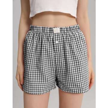 Yimoon 2 Pack Y2K Plaid Shorts for Women Gingham Pajama Boxer Shorts Elastic Waist Checkered Lounge Shorts Sleepwear