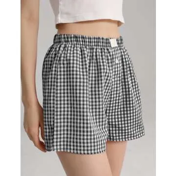 Yimoon 2 Pack Y2K Plaid Shorts for Women Gingham Pajama Boxer Shorts Elastic Waist Checkered Lounge Shorts Sleepwear