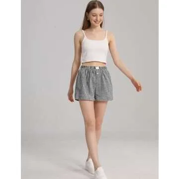 Yimoon 2 Pack Y2K Plaid Shorts for Women Gingham Pajama Boxer Shorts Elastic Waist Checkered Lounge Shorts Sleepwear