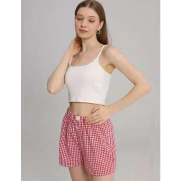 Yimoon 2 Pack Y2K Plaid Shorts for Women Gingham Pajama Boxer Shorts Elastic Waist Checkered Lounge Shorts Sleepwear