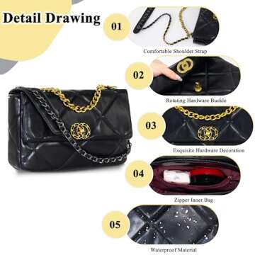 Crossbody Bag for Women Soft PU Leather Handbag Womens Hobo Shoulder bag with Wallet Diamond Plaid (19Black)