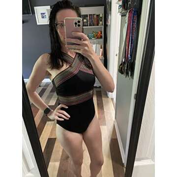 Hilor Women's Vintage One Piece Bathing Suit Front Crossover Swimsuits Hollow Swimwear Monokinis Black Stripes S/US4-6