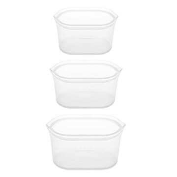Zip Top Reusable Food Storage Bags | 3 Dish Set [Frost] | Silicone Meal Prep Container | Microwave, ...