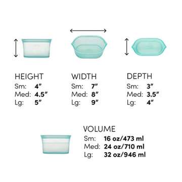 Zip Top Reusable Food Storage Bags | 3 Dish Set [Frost] | Silicone Meal Prep Container | Microwave, Dishwasher and Freezer Safe | Made in the USA