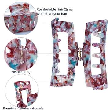 Large Tortoise Shell Claw Clip 4.1 Inch Cellulose Acetate Hair Claw, 2 Pack Banana Clips Hair Claw C...