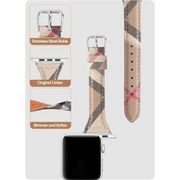 Designer Slim Watch Bands for Women Compatible with Apple Watch Bands 45mm 44mm 42mm, Luxury Beige P...