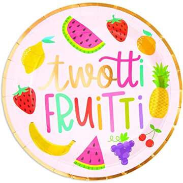 Sparkle and Bash Twotti Frutti Paper Plates for 2nd Birthday Party (48 Pack, 9 Inch) - 2nd Birthday ...
