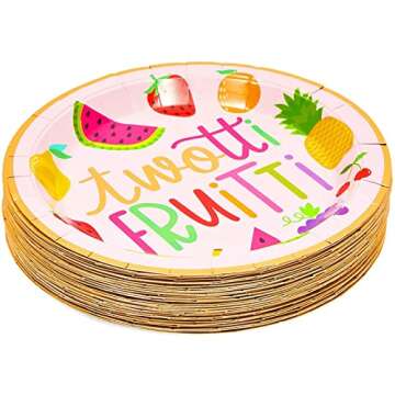 Twotti Frutti Paper Plates for 2nd Birthday - 48 Pack