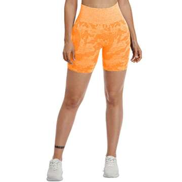 YEOREO Women Seamless Camo Shorts High Waisted Gym Yoga Workout Orange S