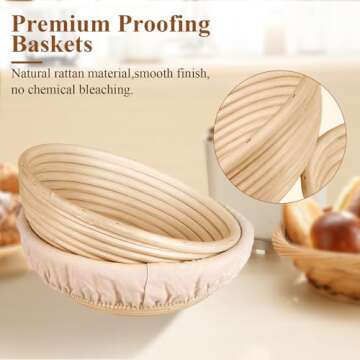PENGULY Banneton Bread Proofing Basket Set of 2, 9 Inch Round Sourdough Starter Kit, Bread Baking Su...