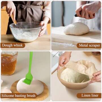 PENGULY Banneton Bread Proofing Basket Set of 2, 9 Inch Round Sourdough Starter Kit, Bread Baking Supplies Tools with Proofing Basket for Bread Making, Dough Whisk, Bread Lame, Basket Gift Set